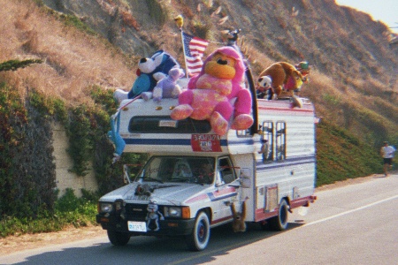 [stuffed animal laden Toyota RV]