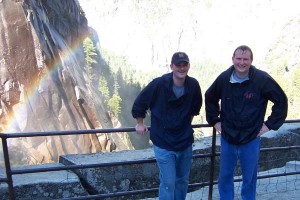 [Jer and Odie soaked at the top of Vernal Falls]